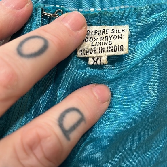 Pantagis Aqua abstract Vintage 70s/80s beaded silk sequin blouse-XL - Picture 9 of 9